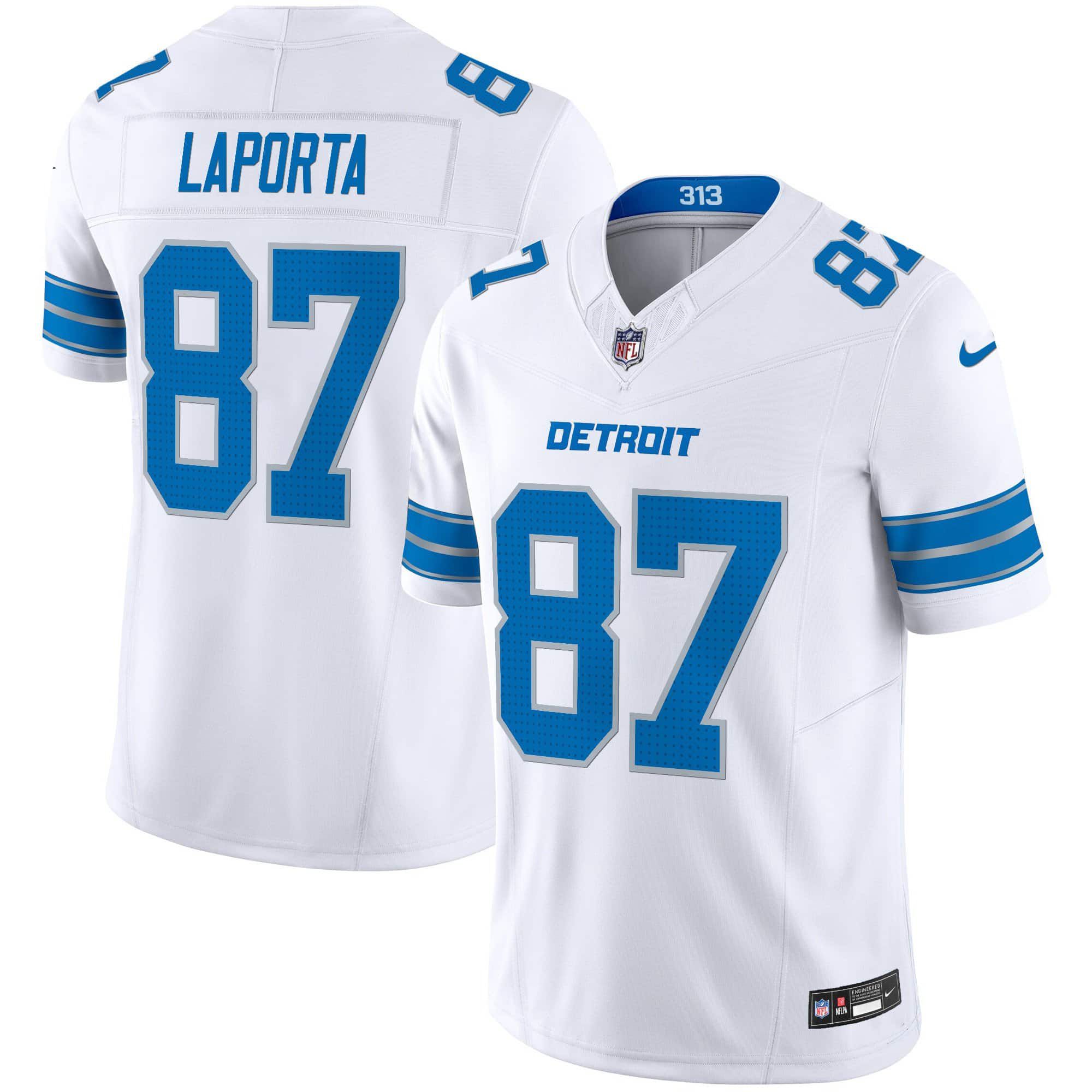 Men Detroit Lions #87 Laporta White 2024 Nike Vapor Limited NFL Jersey